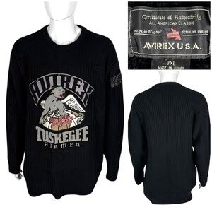 Avirex Men 3XL Sweater Tuskegee Airmen Panther Black Knit Vintage 90s Streetwear